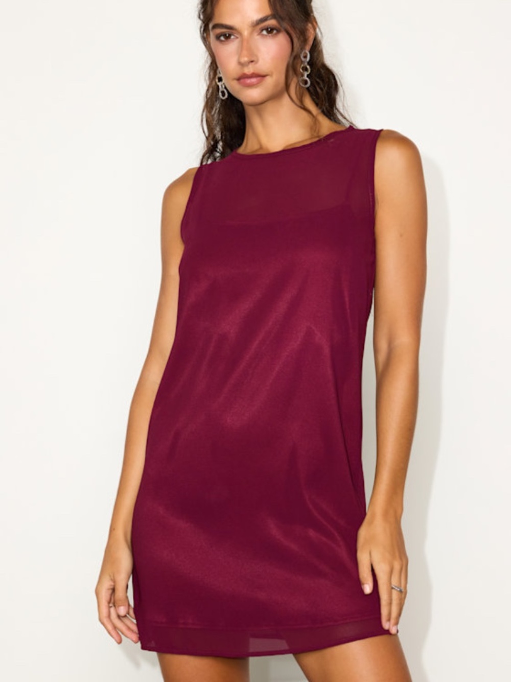 Lulus Kataleya Wine Red Chiffon Sleeveless Mini Shift Dress - Size S